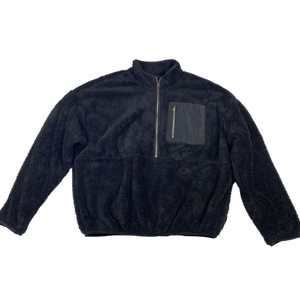 Elodie Jacket Women's Size Large Black Thick Pile Sherpa Fleece 1/2 Zip Sweater